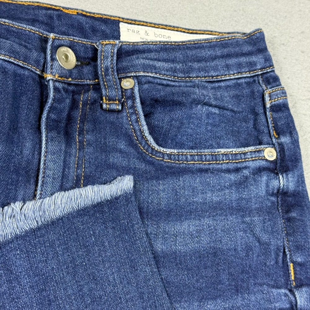 Rag & Bone New York Skinny Jeans Dark Wash Frayed Hem Womens 26